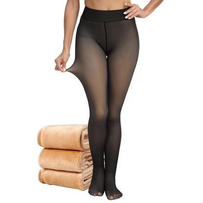 1215 Fleece Lined Leggings for Women – Faux Sheer Thermal Tights for Winter Warmth