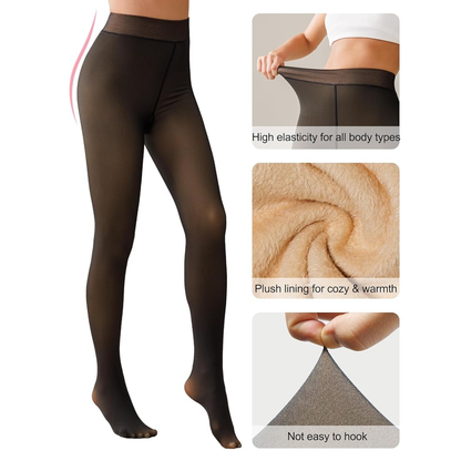 1215 Fleece Lined Leggings for Women – Faux Sheer Thermal Tights for Winter Warmth