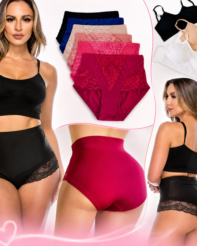 Diva Bundle: 6-Pack Tummy Control Briefs + 6 Cotton Sports Bras
