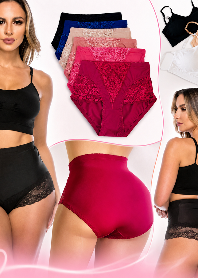 Diva Bundle: 6-Pack Tummy Control Briefs + 6 Cotton Sports Bras
