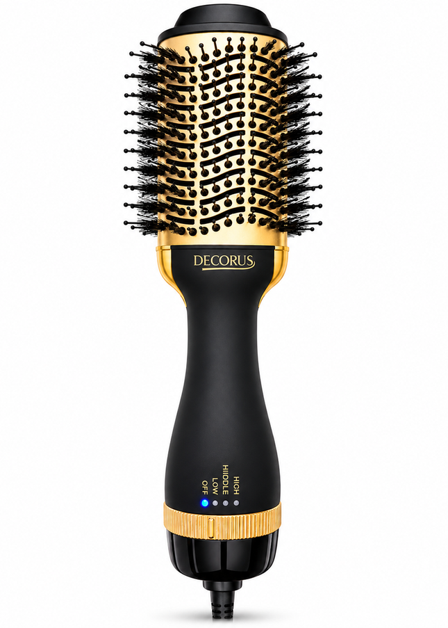 3 in 1 Hot Air Brush – Gold & Black Volumizing Blow Dryer Brush